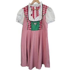 German Dirndl Dress Womens XXL Red Plaid Oktoberfest Milk Maid Dress up Costume